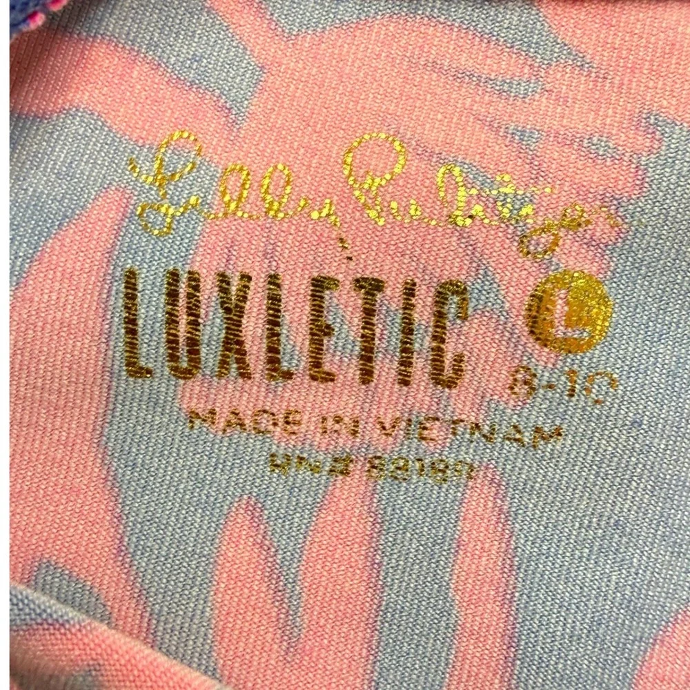 Lilly Pulitzer Luxletic Pink Blue Tropical Palm Leaf Leggings 009512 Girls L